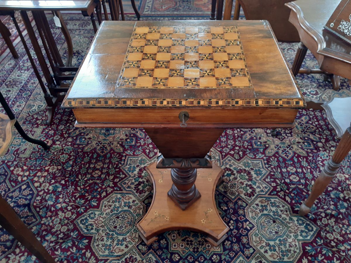 Victorian parquetry inlaid games table